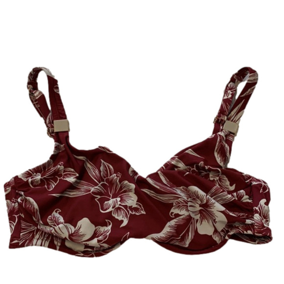 MIRACLESUIT Hibiskiss bathing suit bra TOP burgundy white Pompei bikini top 34D - Picture 12 of 15